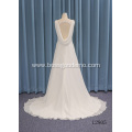 Latest Simple Lace Sleeveless bridal frock wedding dress with Train